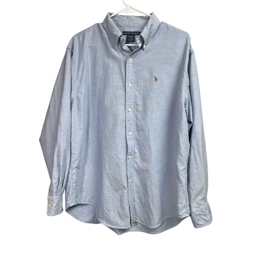 Ralph Lauren Vintage Blue Oxford Embroidered Logo Men's Button Up Size 14
